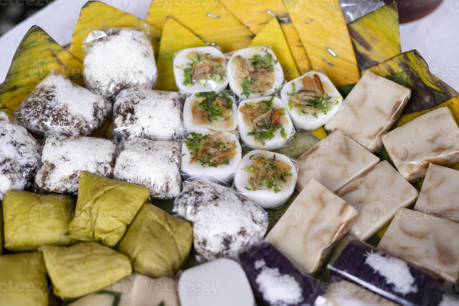 Jajanan pasar is various and colorful traditional Indonesian snacks photo