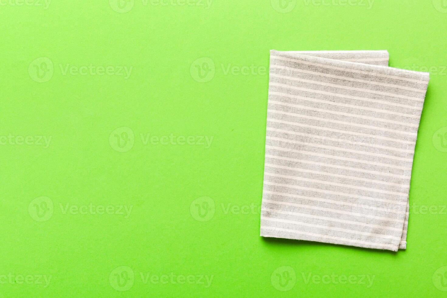 top view with gray kitchen napkin on table photo