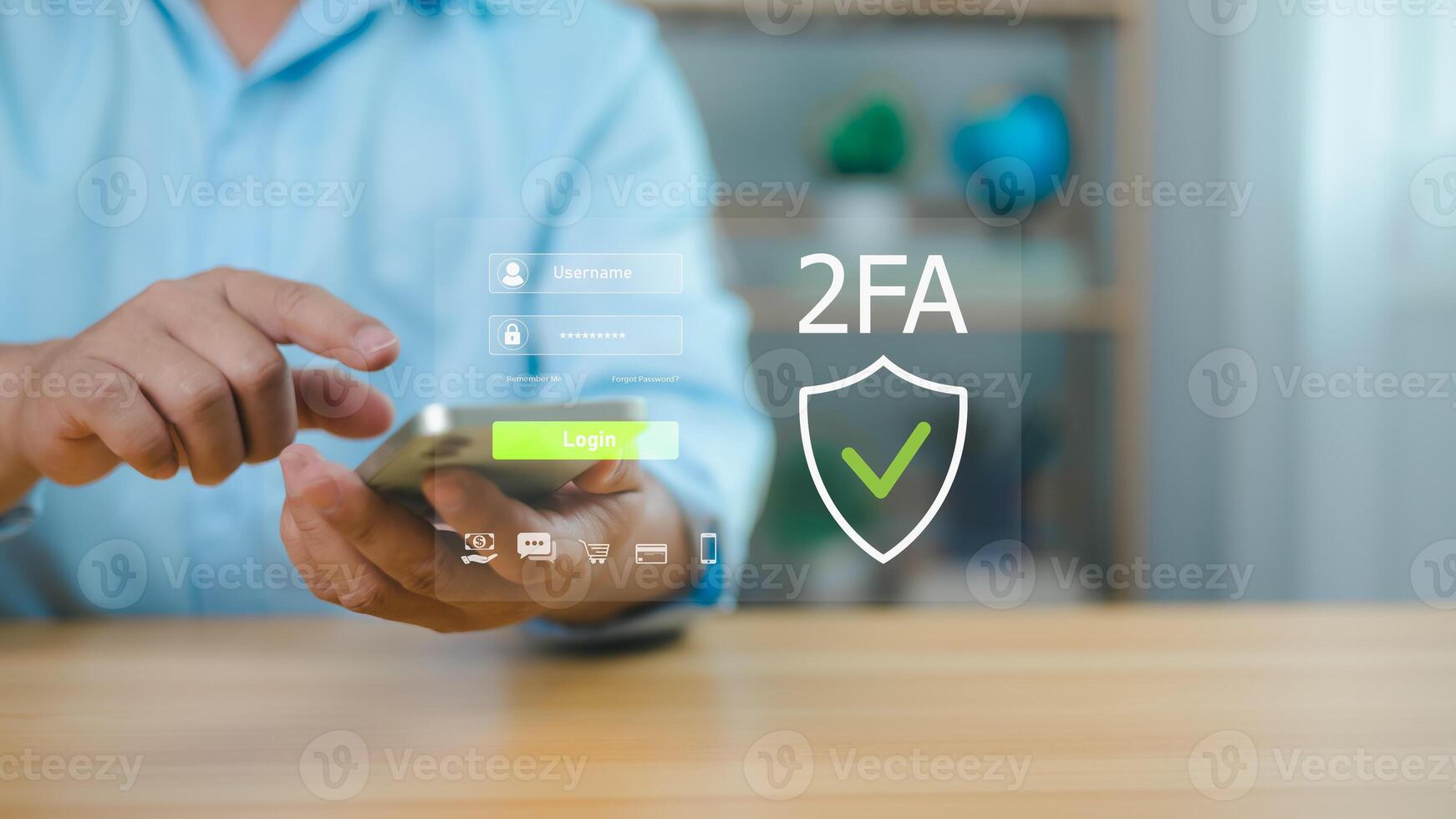 Two-factor authentication login security on mobile phone, cyber security concept. photo