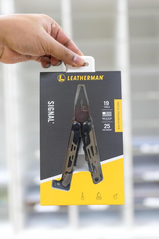 Bangkok, Thailand - July 8, 2025 A box of Leatherman Signal Multi Tools. A perfect fit for any adventure. photo