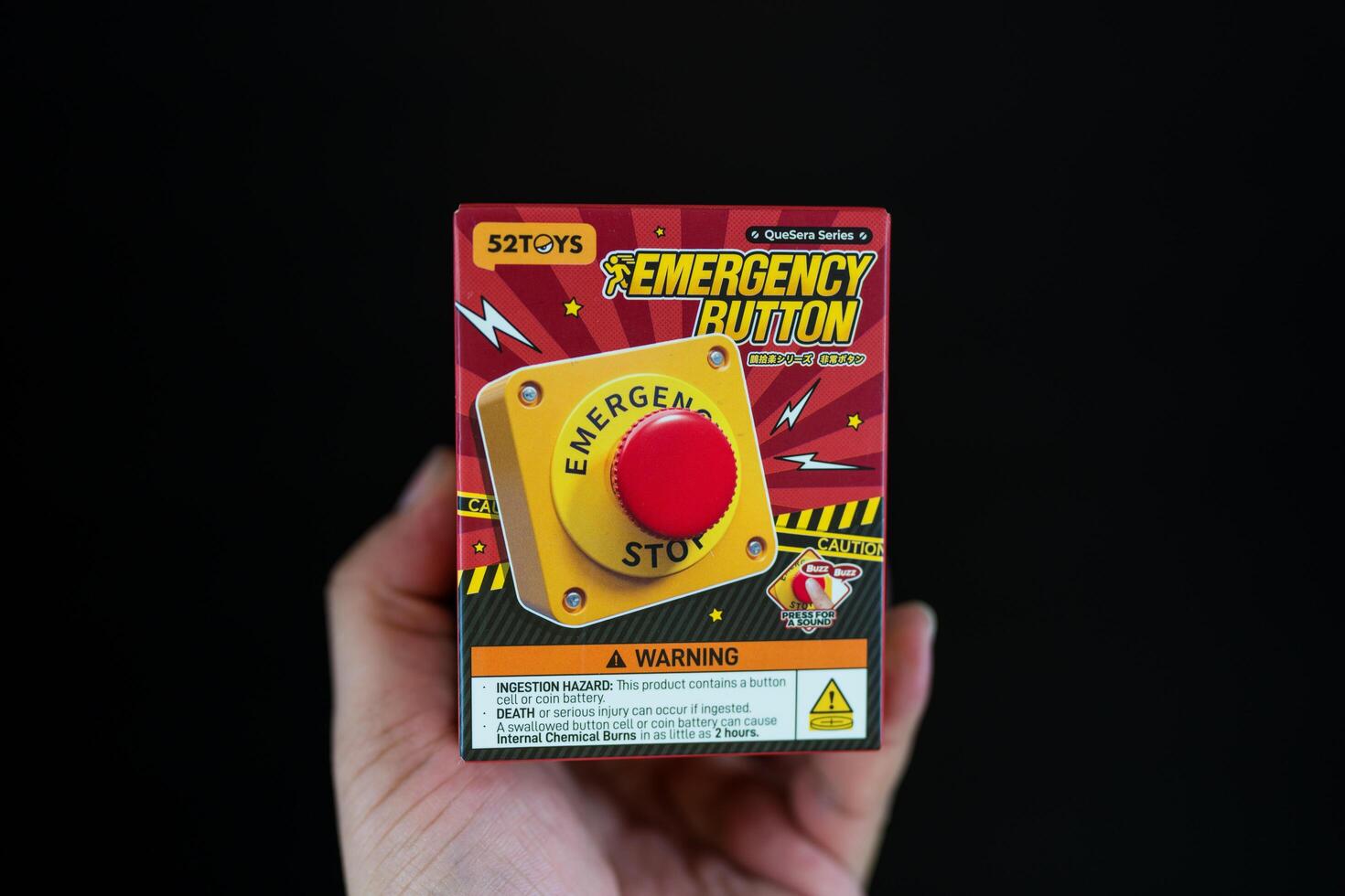 Bangkok, Thailand - July 8, 2025 A box toy from 52TOYS QUESERA Series-Emergency Button Series Blind Box Figure Toy photo