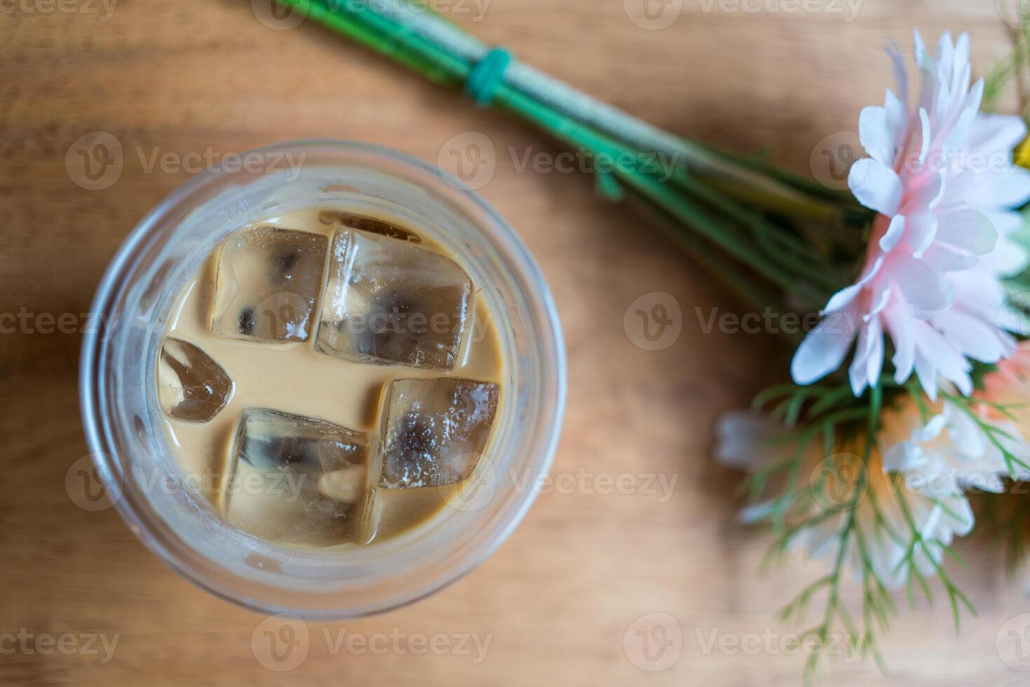 Top view of iced coffee in a glass photo