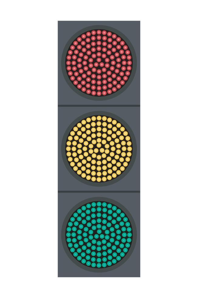 an illustration of a traffic light with red, yellow, and green LED signals, isolated on a white background vector