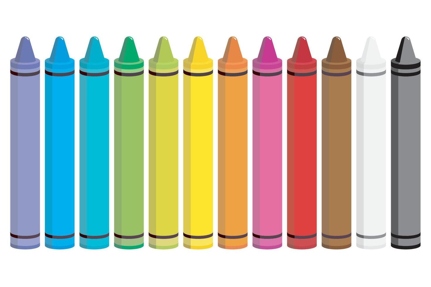 an illustration of a set of colorful crayons arranged in a row, isolated on a white background vector