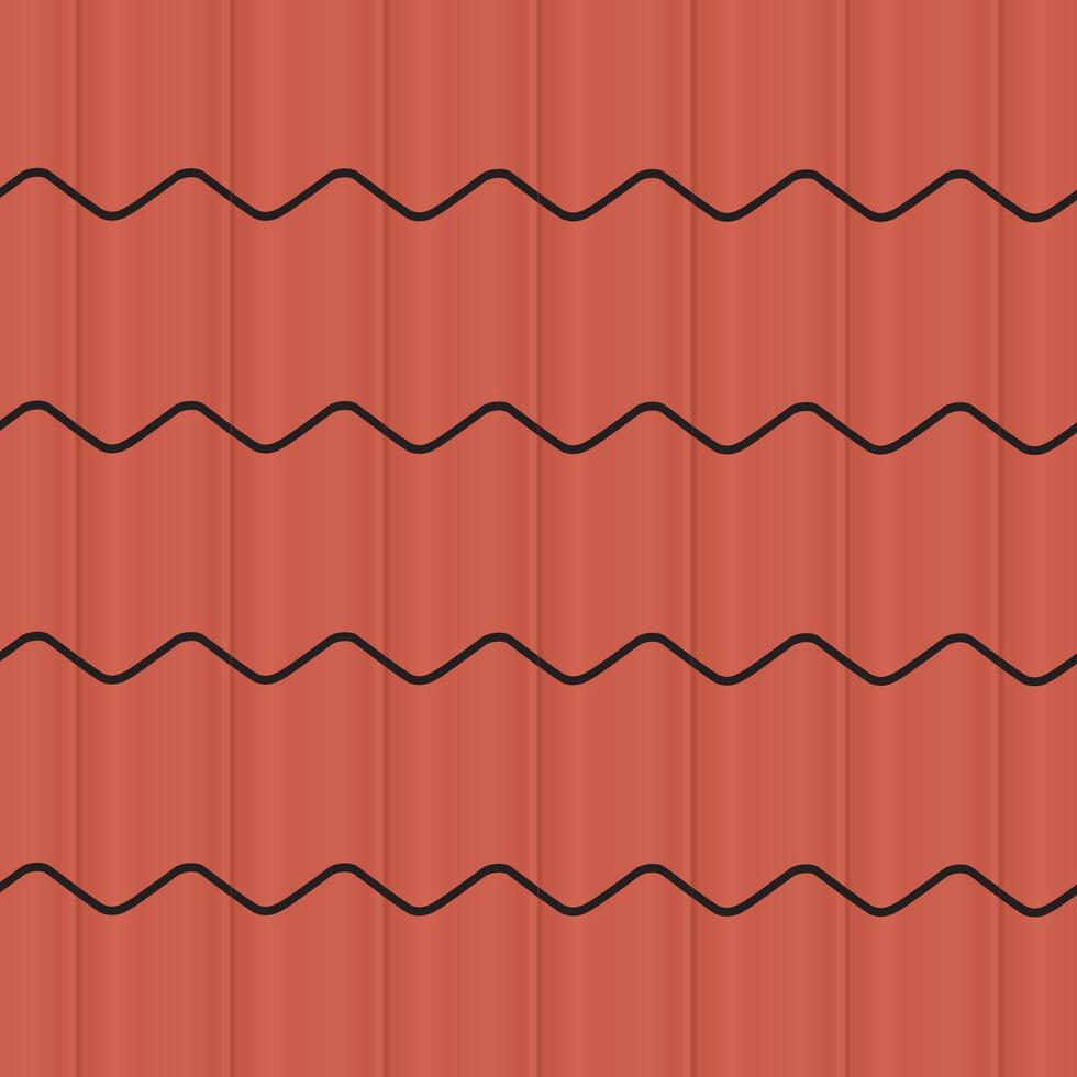 Seamless pattern of red roof tiles with bold black wave lines, ideal for backgrounds, construction themes, and architectural visuals. vector