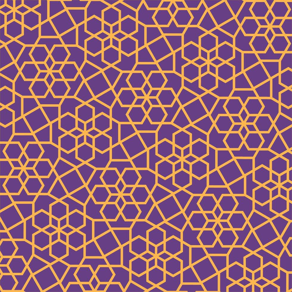 A seamless geometric pattern with interlocking hexagonal shapes and floral motifs in a continuous grid, creating an intricate and decorative design. vector