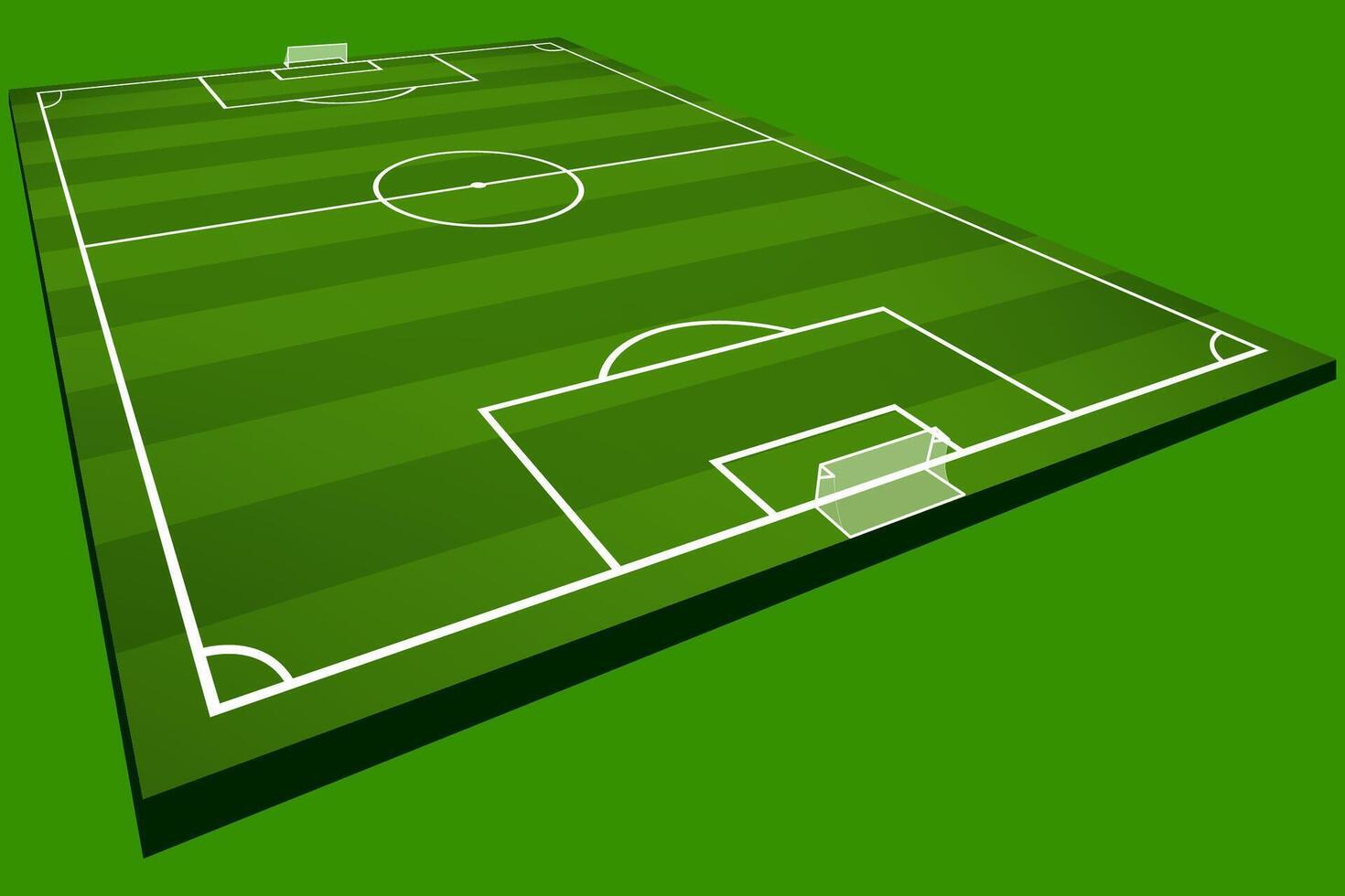 3D isometric illustration of a green soccer field with white markings and goals, ideal for sports graphics and football concepts vector