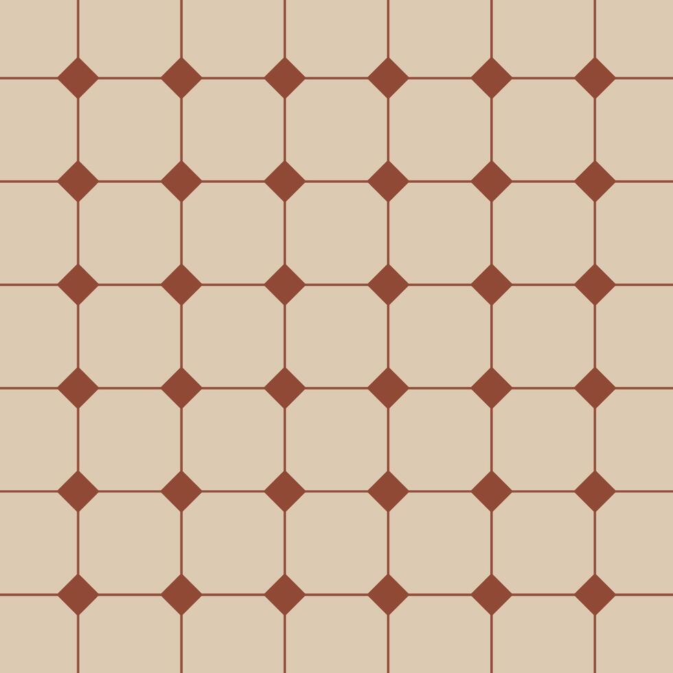 Seamless vintage geometric tile pattern with red diamonds and beige background, ideal for interiors or backgrounds. vector