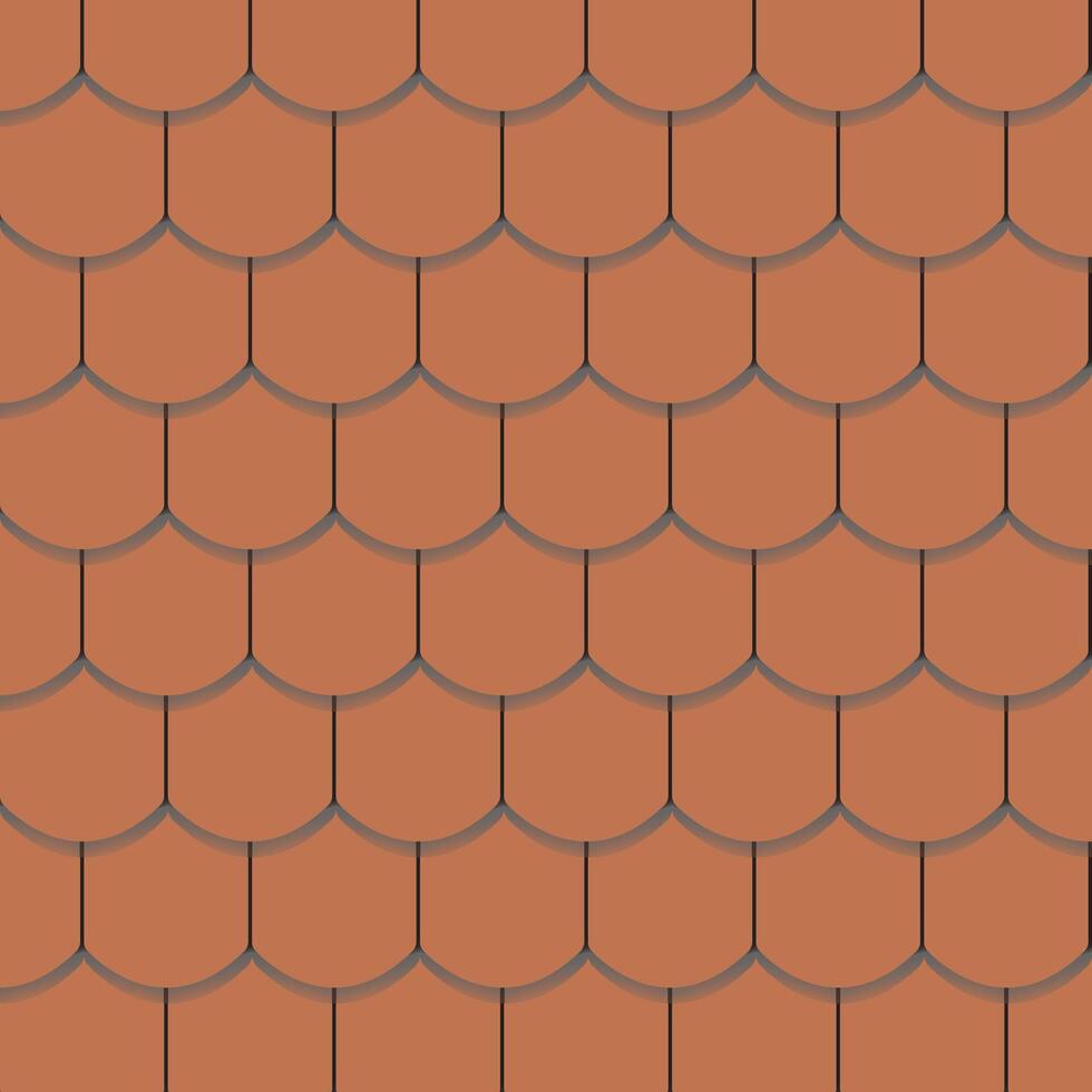 Seamless pattern of orange fish scale tiles with shadows, perfect for roofing, backgrounds, architectural and decorative design projects. vector