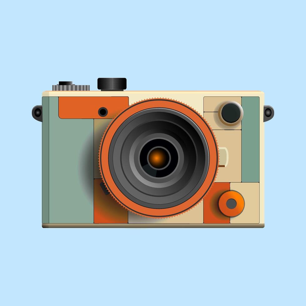 Colorful camera illustration on blue background vector