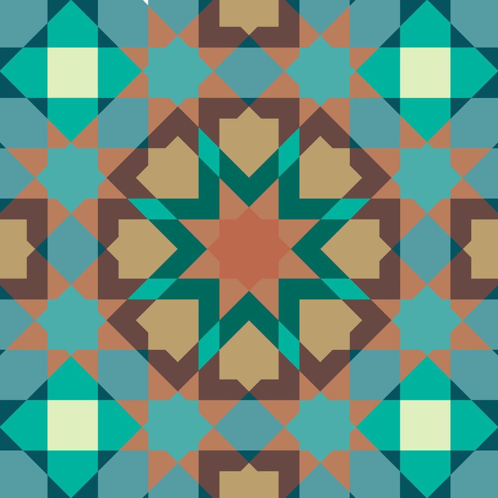 A geometric tile pattern featuring a symmetrical design with overlapping shapes. Ideal for use in backgrounds, wallpapers, textiles, and decorative applications vector