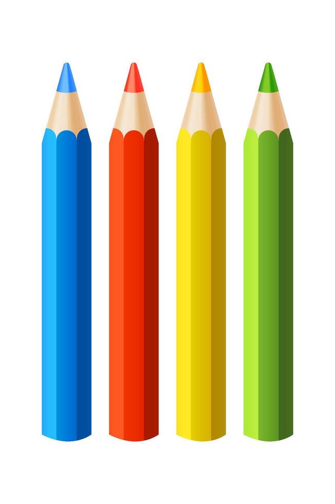 an illustration of four sharpened colored pencils arranged in a row, isolated on a white background vector