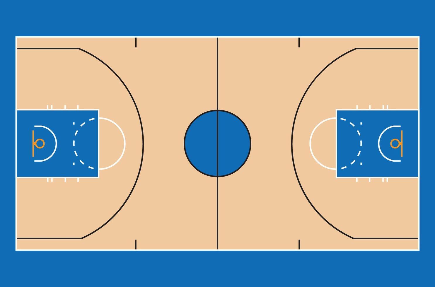 Minimalist top-view illustration of a basketball court with clean lines and simple colors, ideal for sports-related designs vector