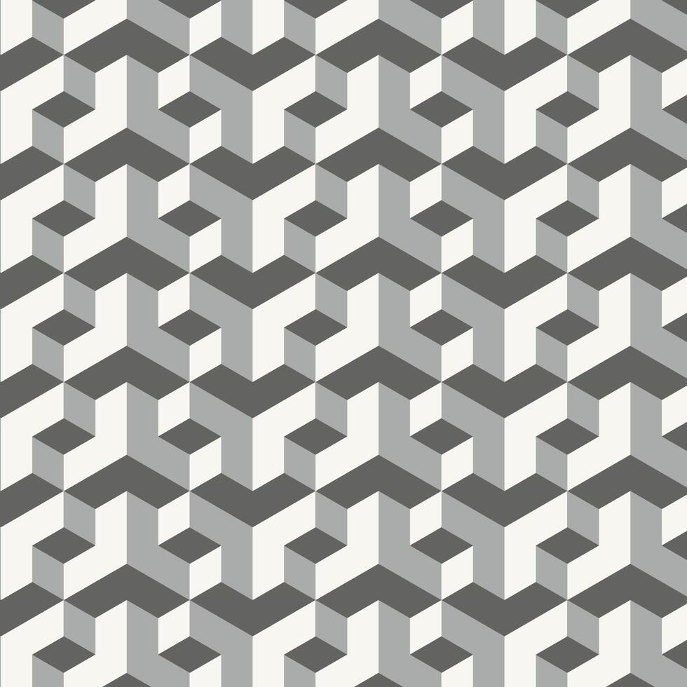 Seamless geometric pattern with 3D optical illusion in gray shades. Modern abstract cube design for backgrounds, wallpapers, and contemporary decor. vector