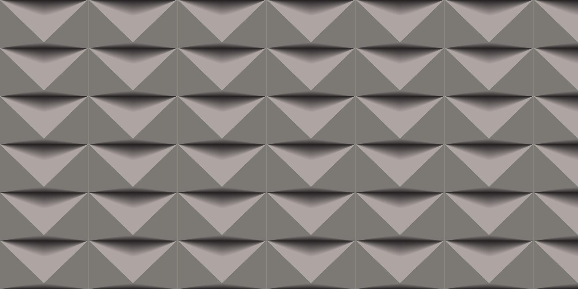 Seamless 3D geometric wall panel design with inverted triangle pattern in gray tones. Ideal for modern interiors, backgrounds, or architectural visualization. vector