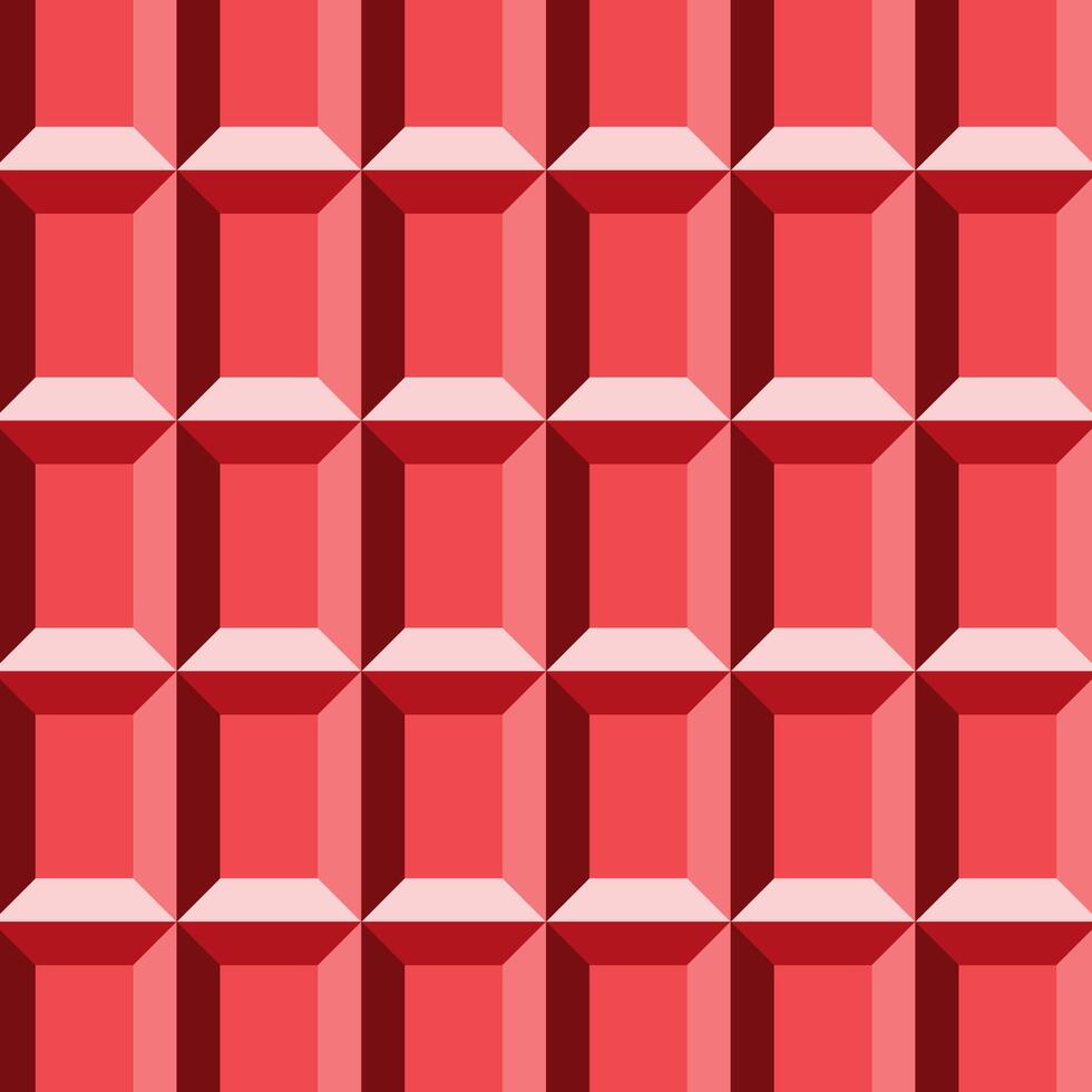 Seamless geometric red tile pattern with 3D block effect, ideal for backgrounds or wallpapers. vector