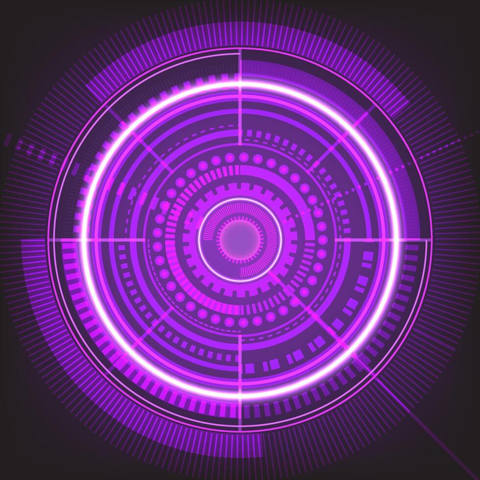 Futuristic HUD interface with glowing circular elements and digital technology design, ideal for sci-fi, gaming, virtual reality, and high-tech visual concepts. vector