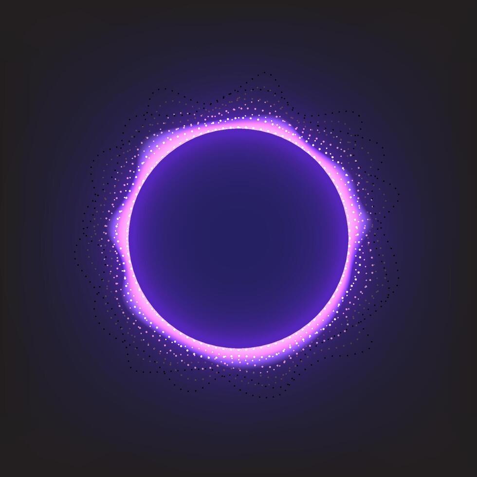Glowing abstract purple circle with particle light effects on dark background, suitable for sci-fi, digital art, or modern tech designs. vector