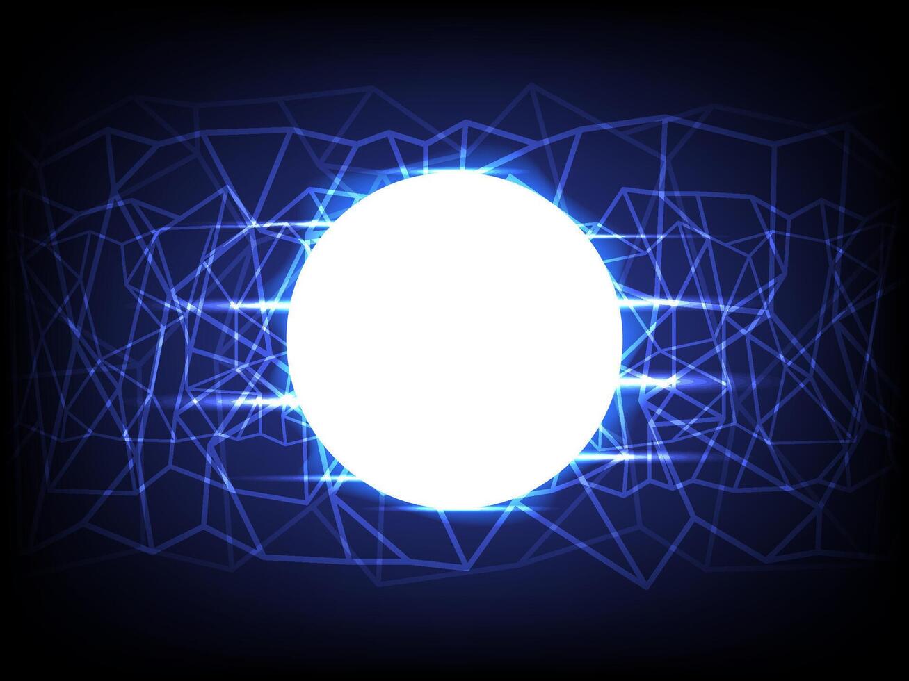 Bright glowing core with interconnected blue lines on a dark background, representing digital networks, technology, and energy flow. vector