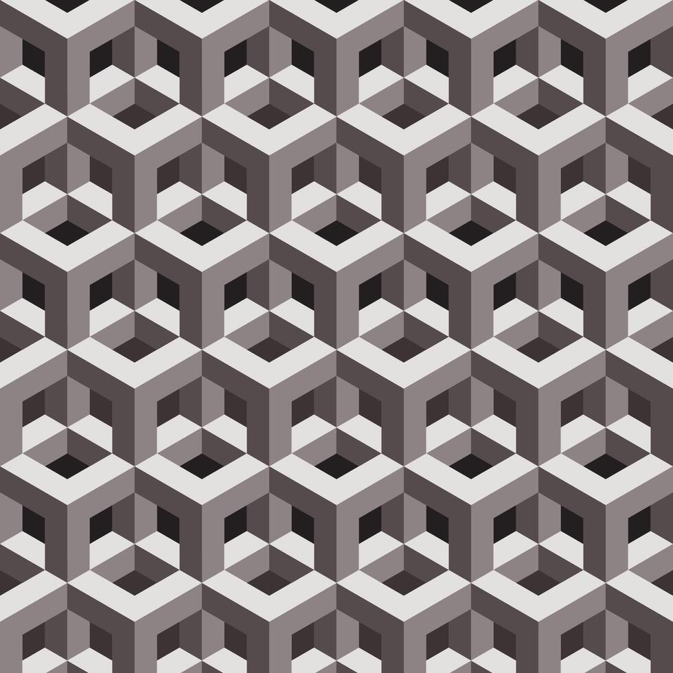 Repeating 3D cube pattern in monochrome tones. Modern isometric design creates optical illusion depth. Ideal for wallpapers, backgrounds, and textiles. vector