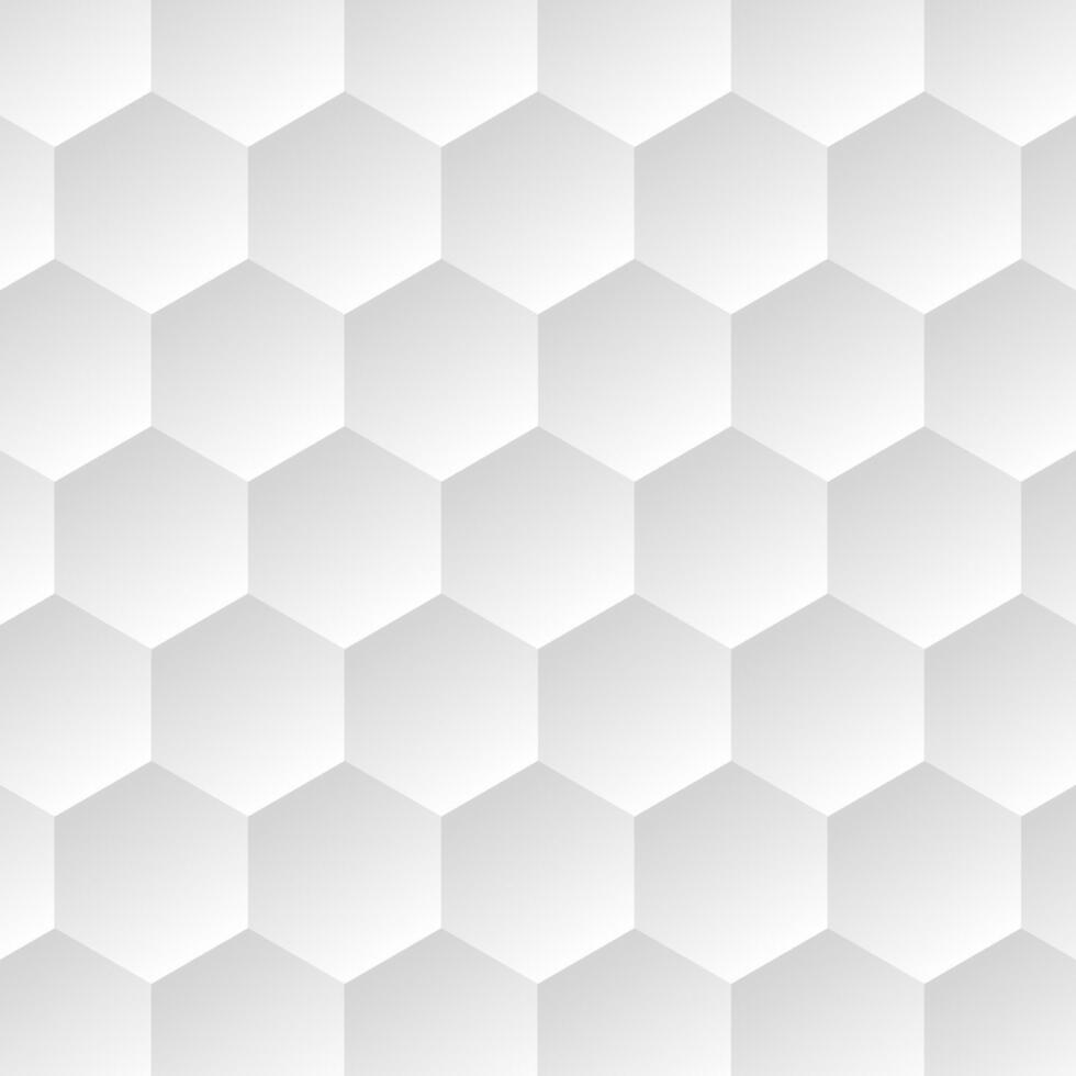 Seamless 3D white hexagon pattern with soft shadows creating a modern, minimalistic texture ideal for backgrounds, walls, or product design. vector