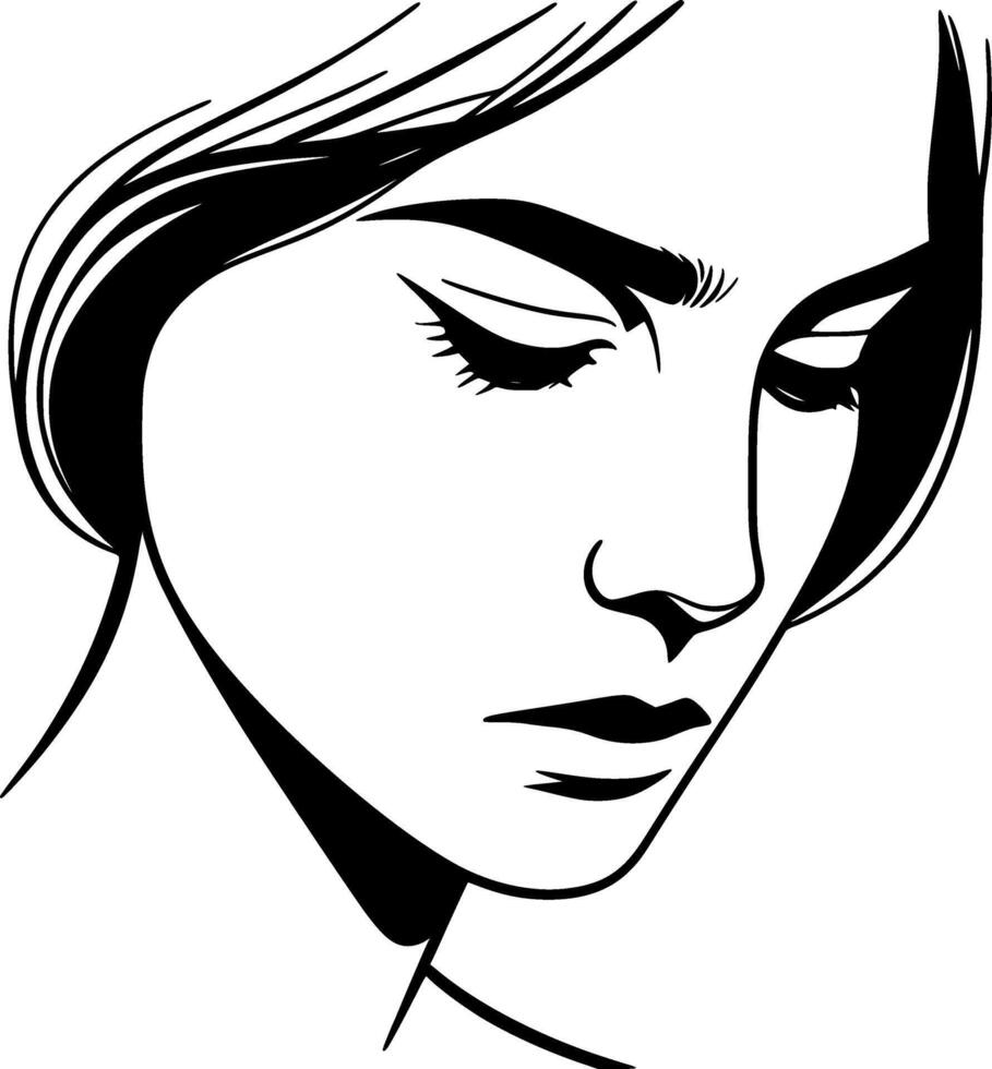 Black and white drawing of a woman's face vector