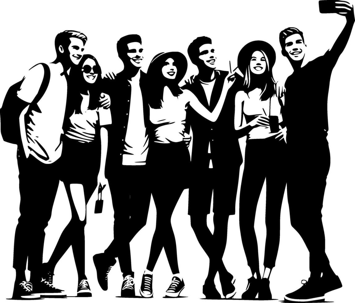 A group of people are taking a selfie vector
