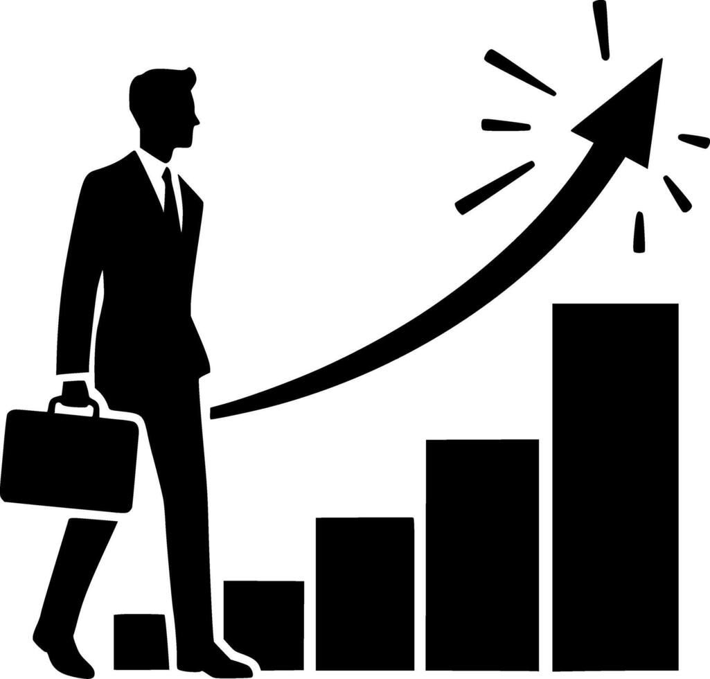 Businessman with briefcase and arrow on bar chart vector