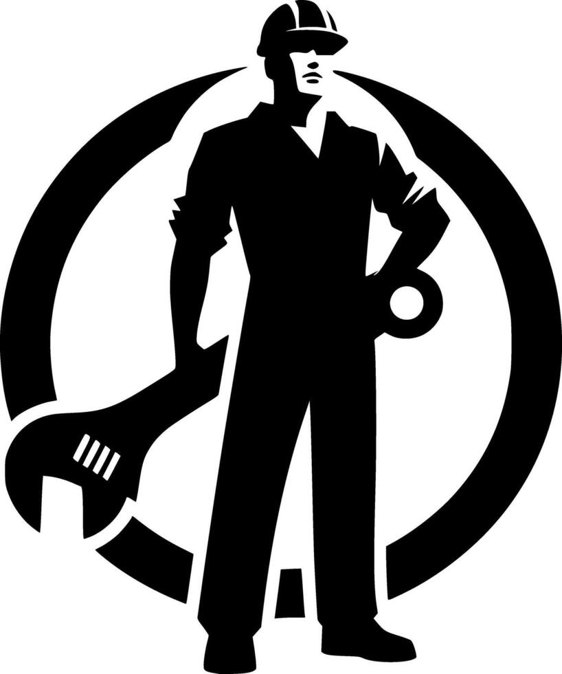 A man in a hard hat holding a wrench vector