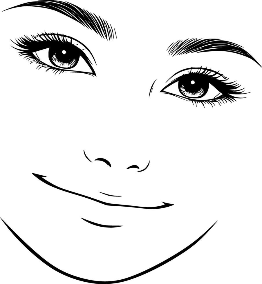 A woman's face with big eyes and long eyelashes vector