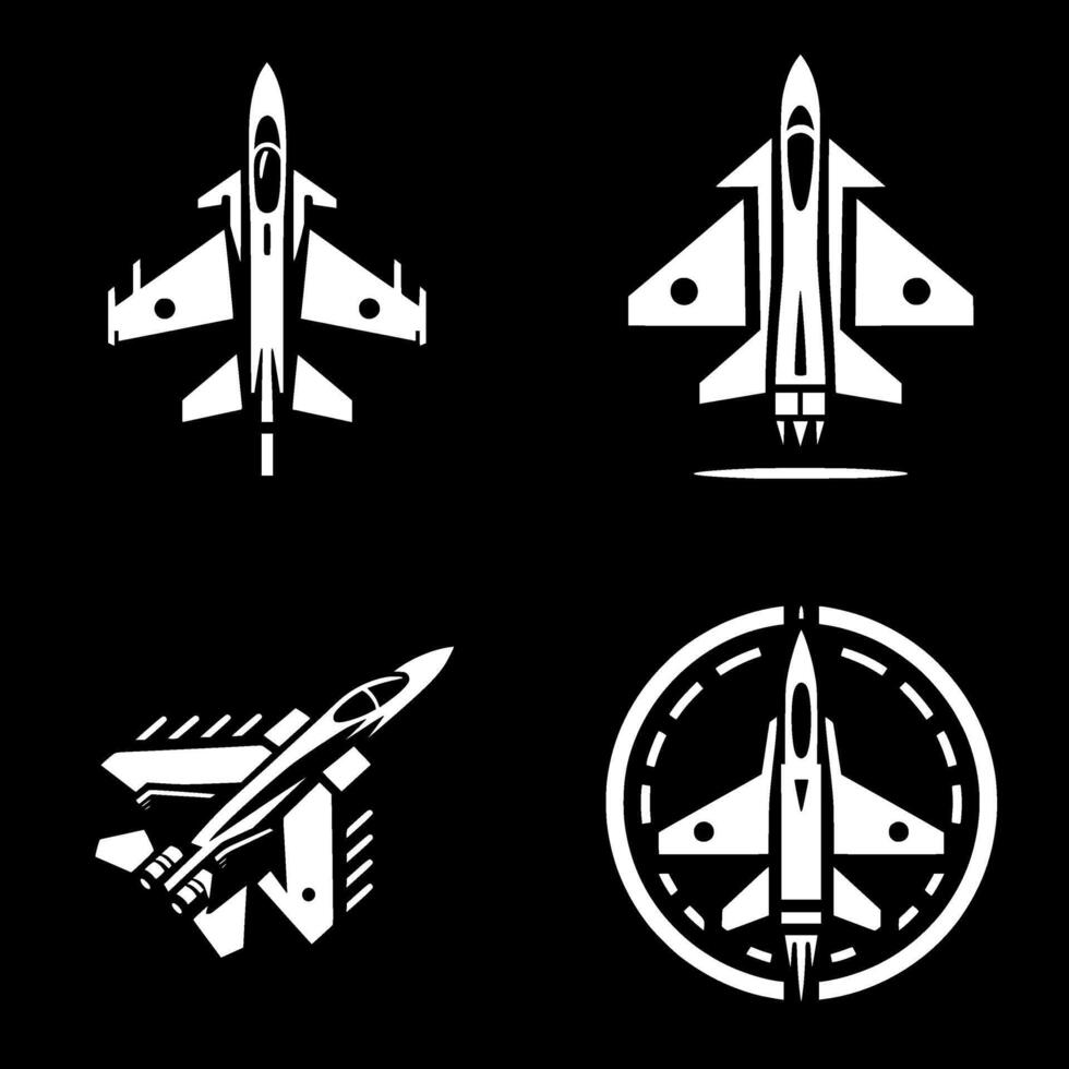 Four different jet fighter icons on a black background vector