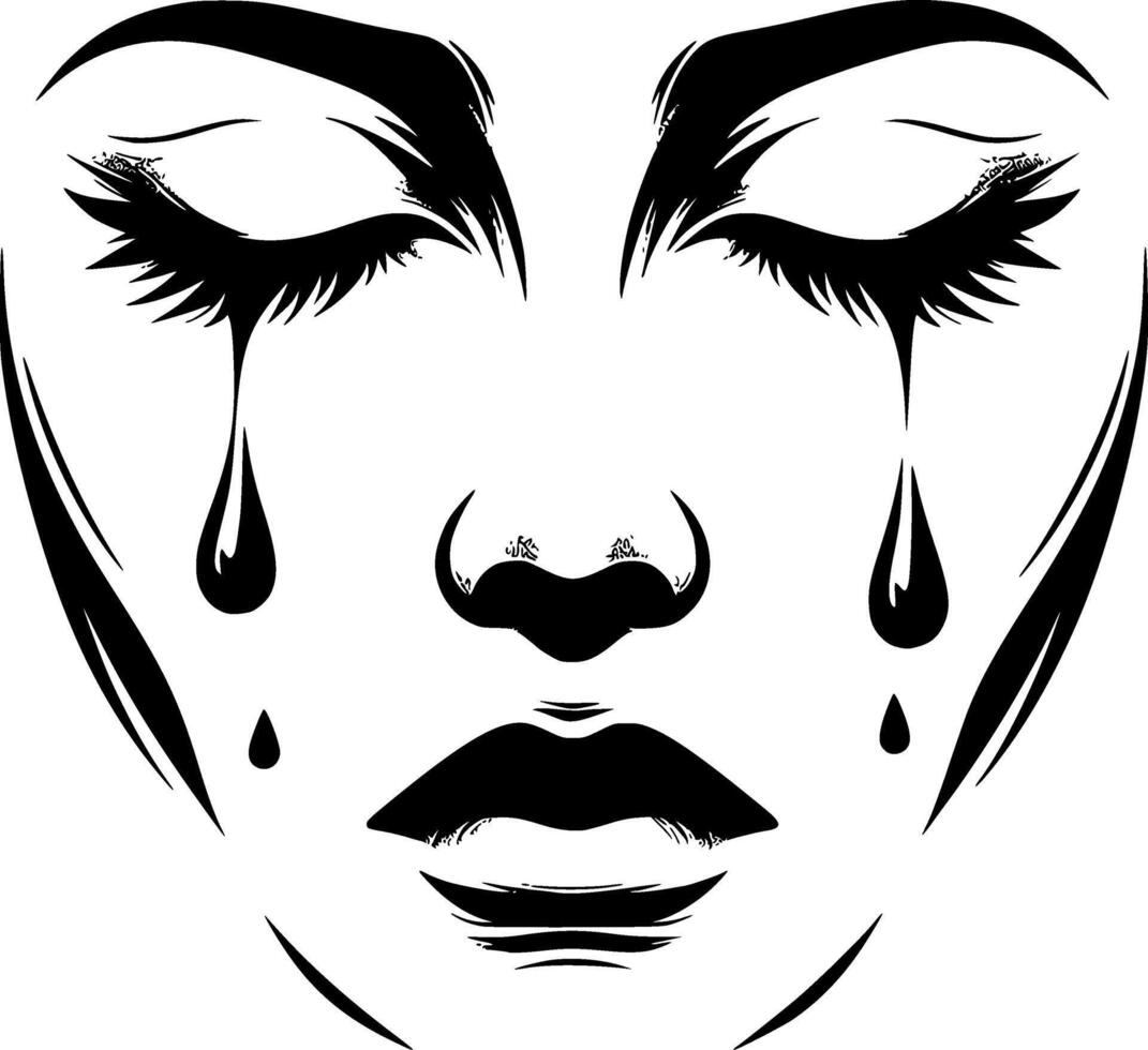 A woman crying with tears on her face vector