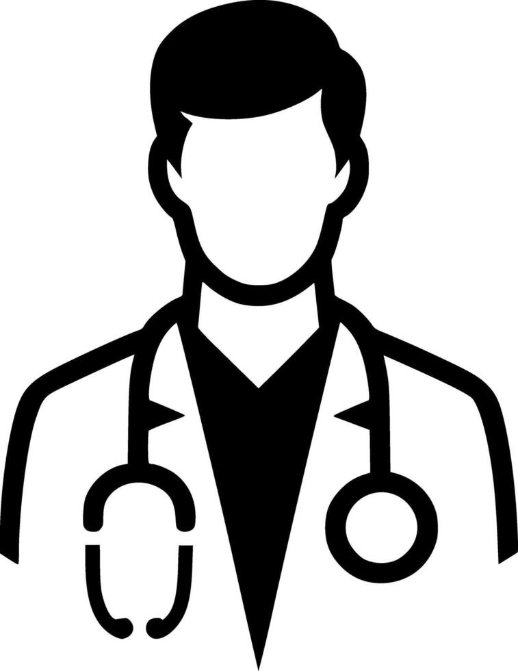 A black and white silhouette of a doctor vector