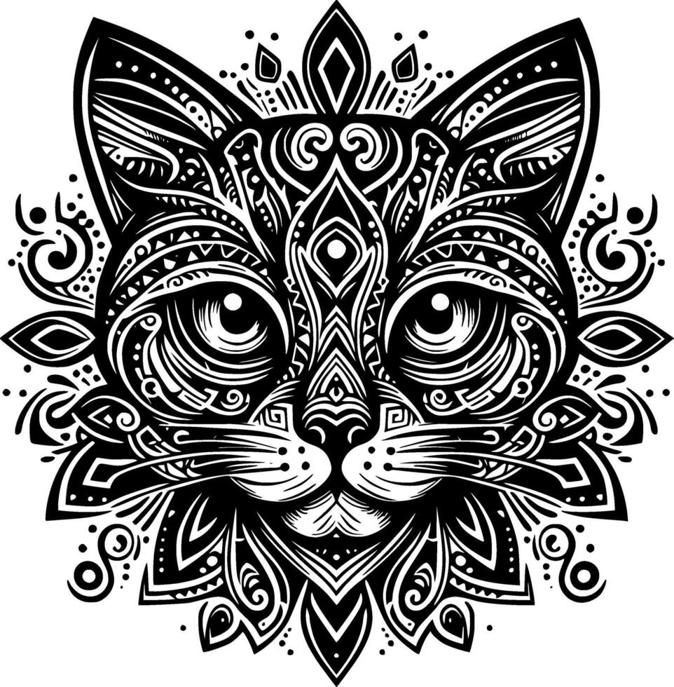 A cat head with ornate patterns on it vector