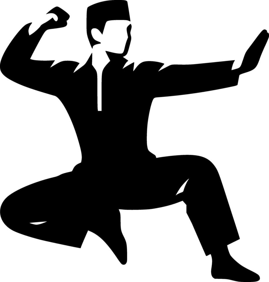 A silhouette of a man doing martial vector