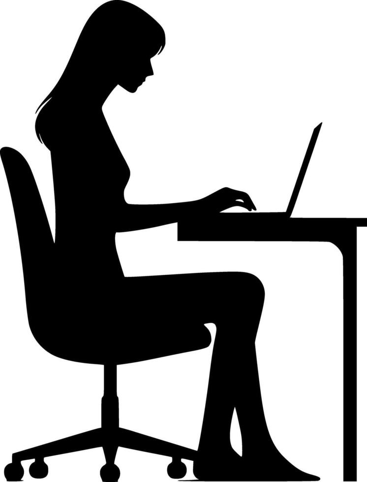 Woman sitting at desk with laptop vector