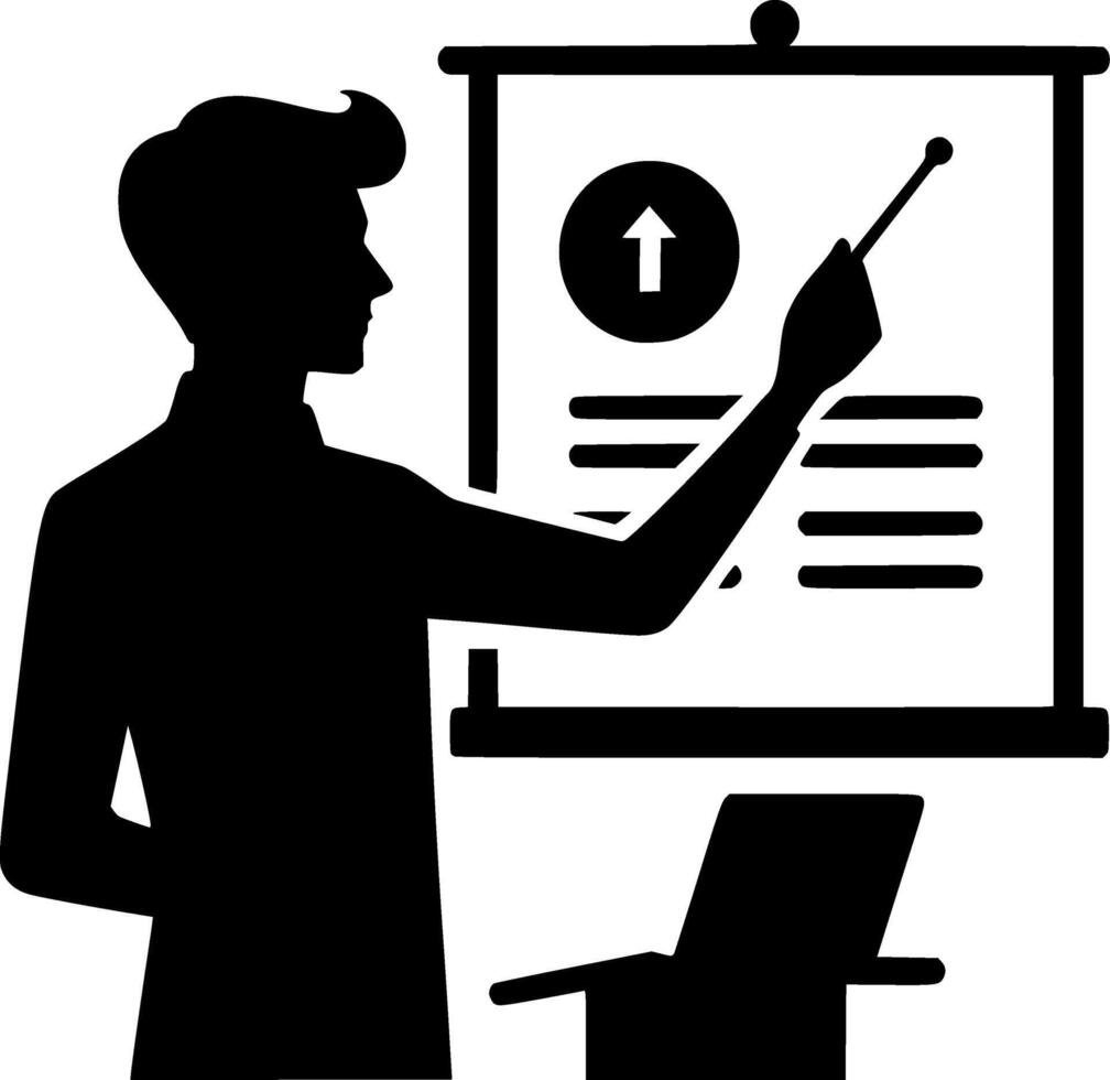 A silhouette of a man giving a presentation vector