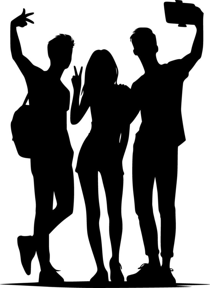Three people are silhouetted against a white background vector