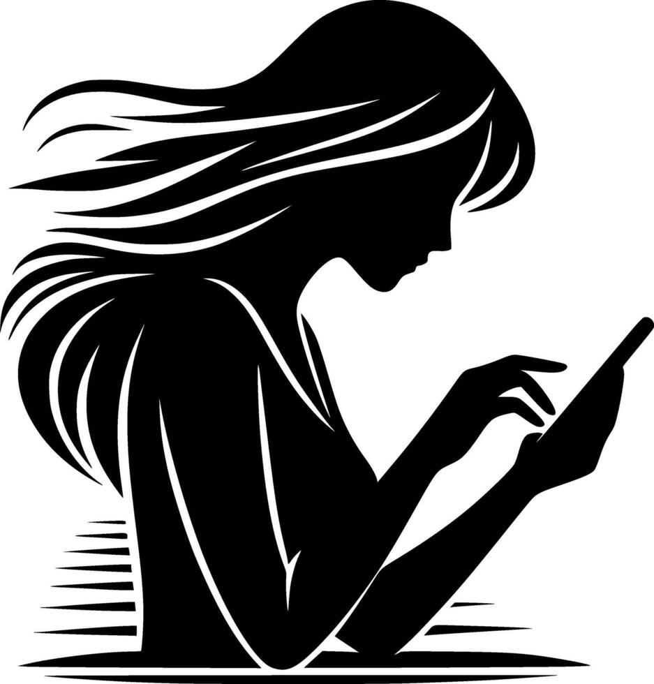 A silhouette of a woman using a cell phone vector