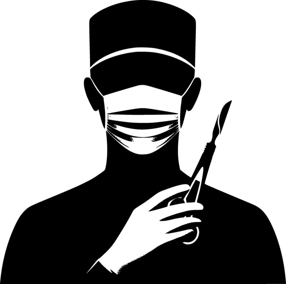 Silhouette of a surgeon holding scissors vector
