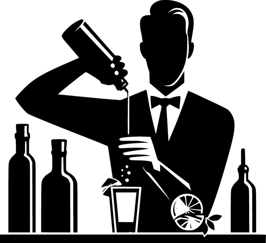 A silhouette of a bartender pouring a drink vector