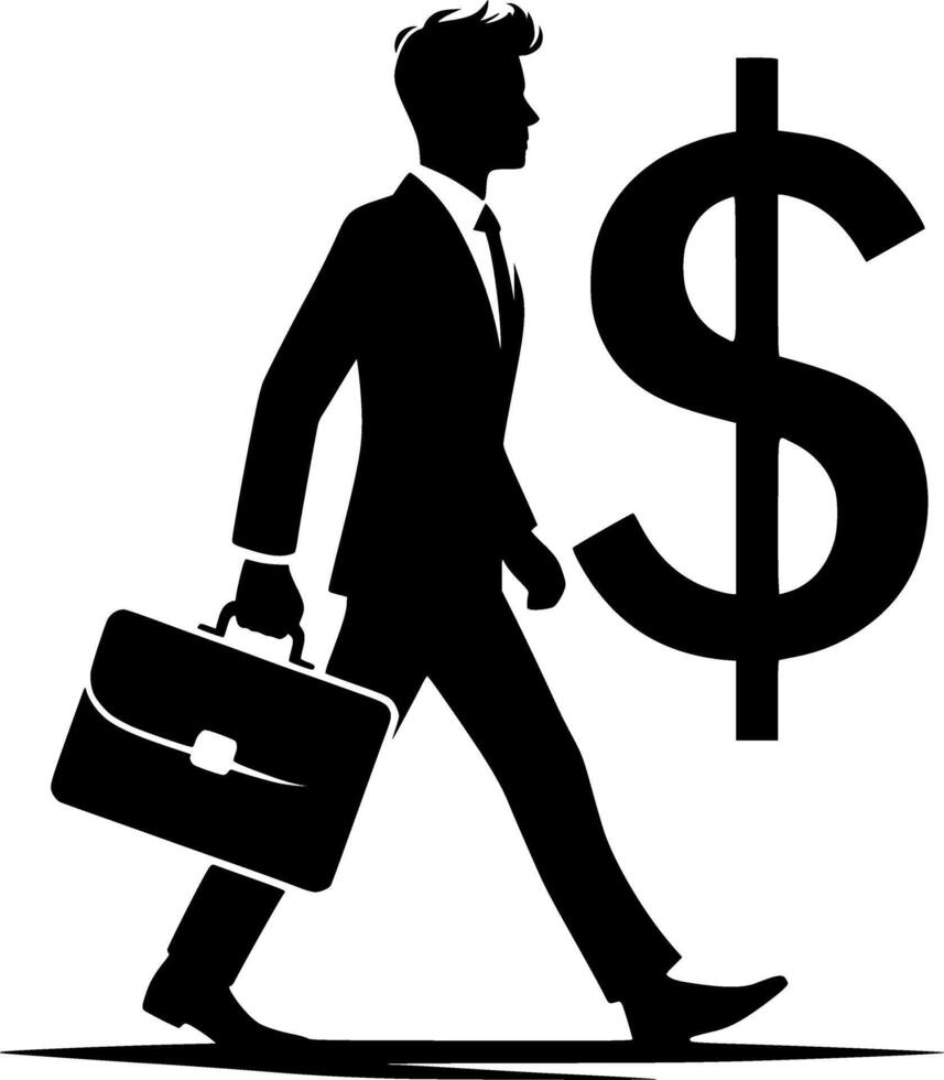 Businessman walking with a briefcase and dollar sign vector