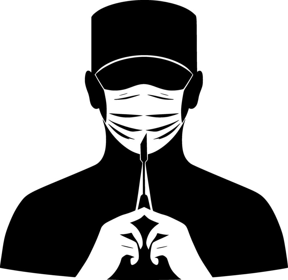 Silhouette of a surgeon with surgical mask and gloves vector