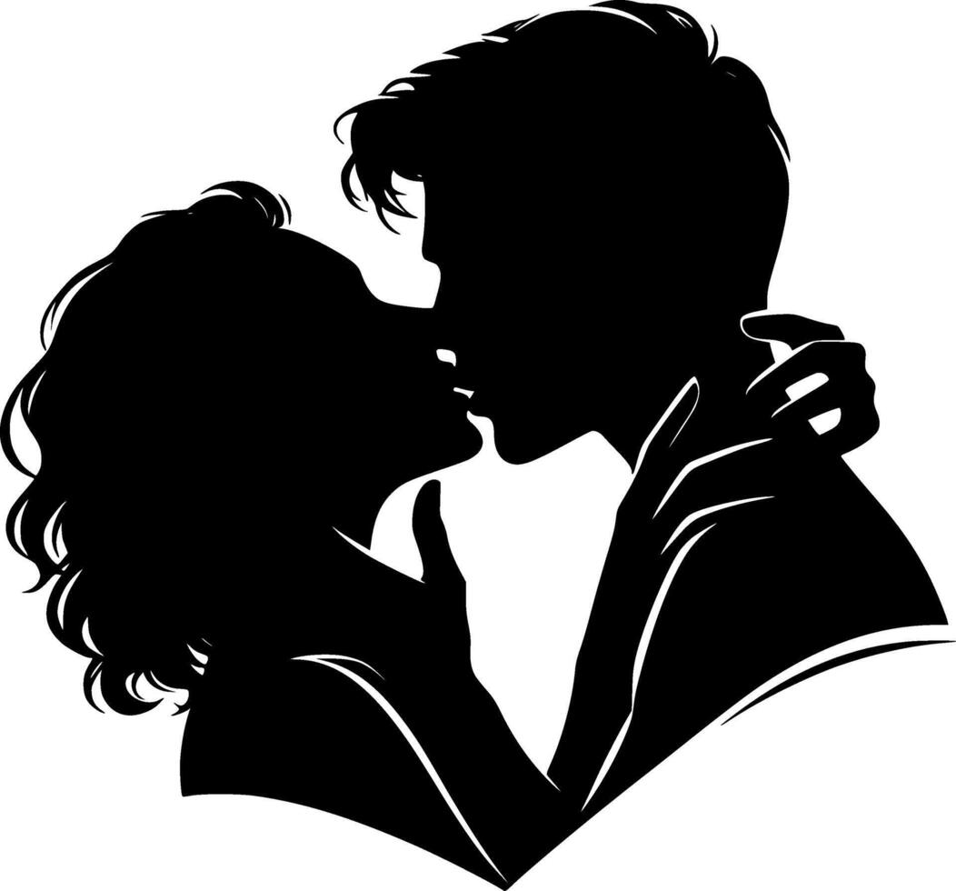 A man and woman kissing in silhouette vector