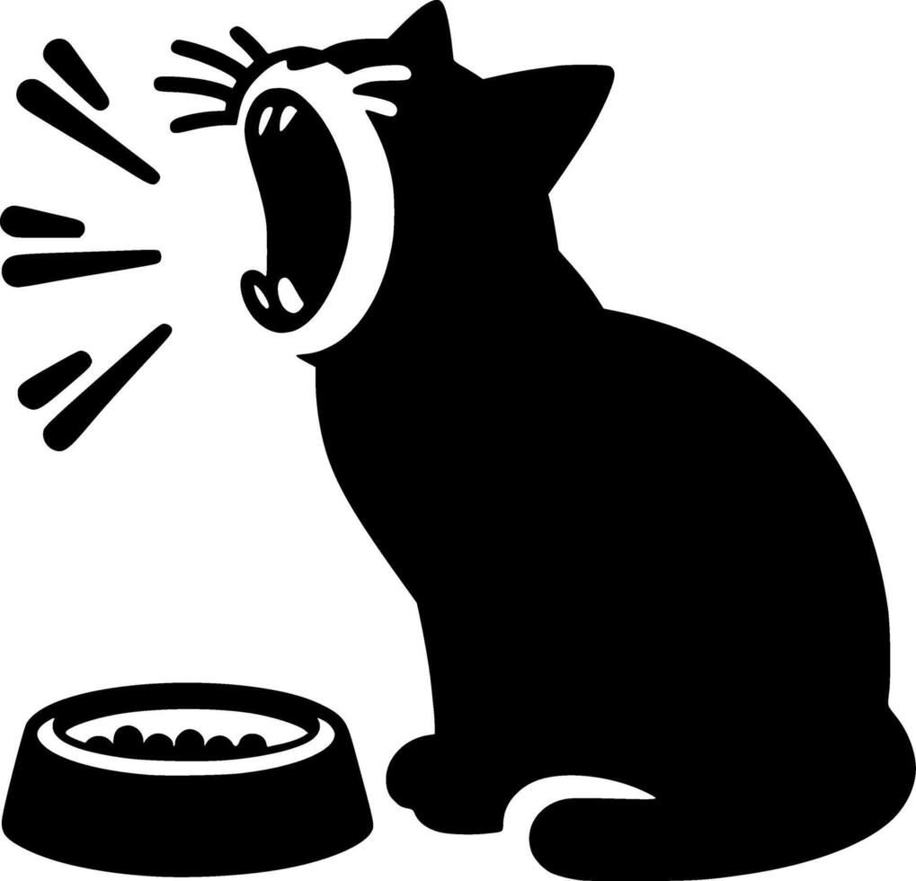 A cat is sitting next to a bowl with food vector