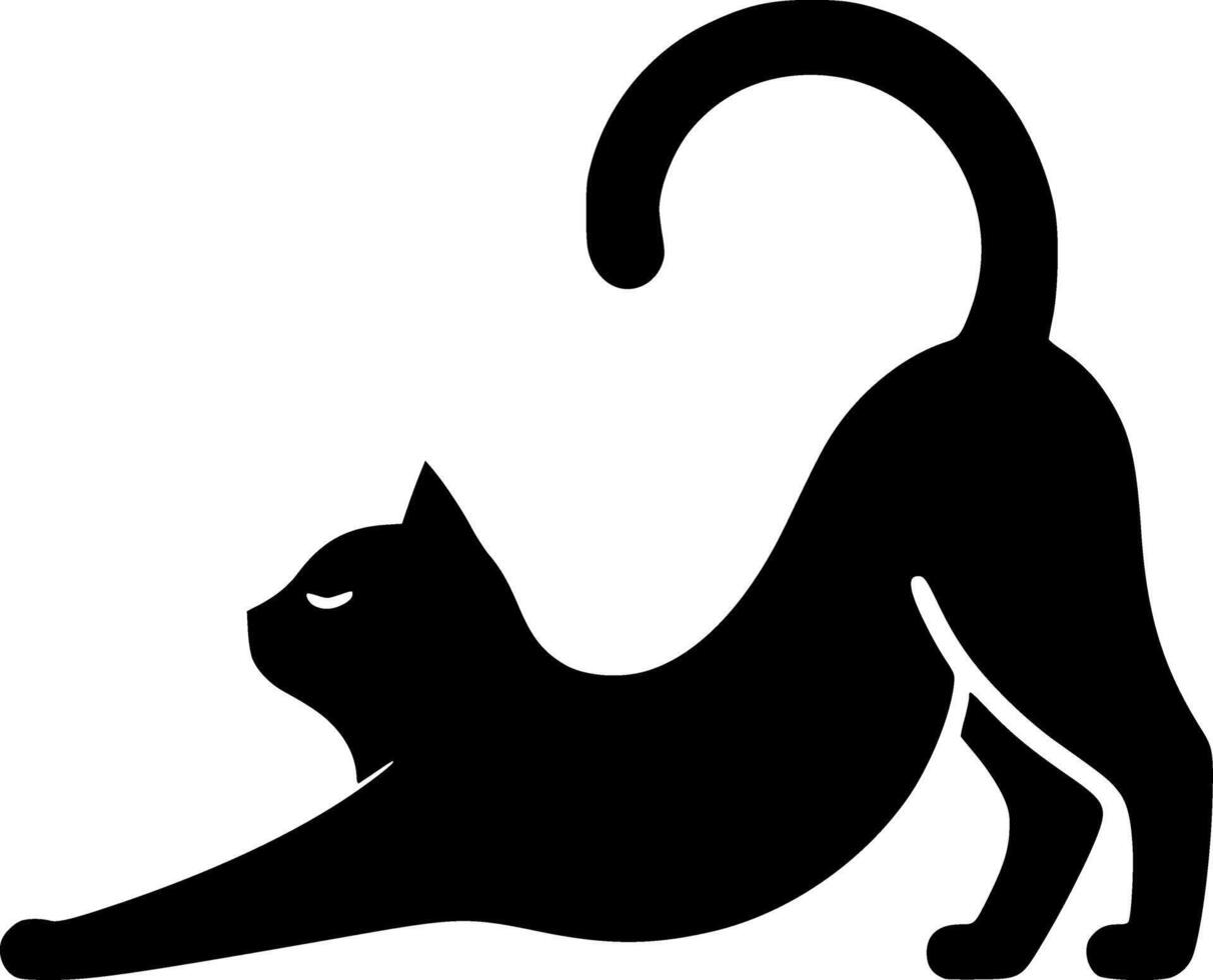A black silhouette of a cat stretching vector