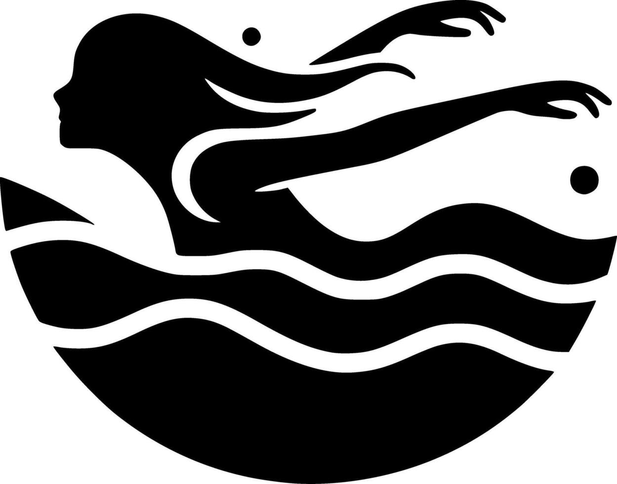 A black and white logo of a woman swimming in the ocean vector