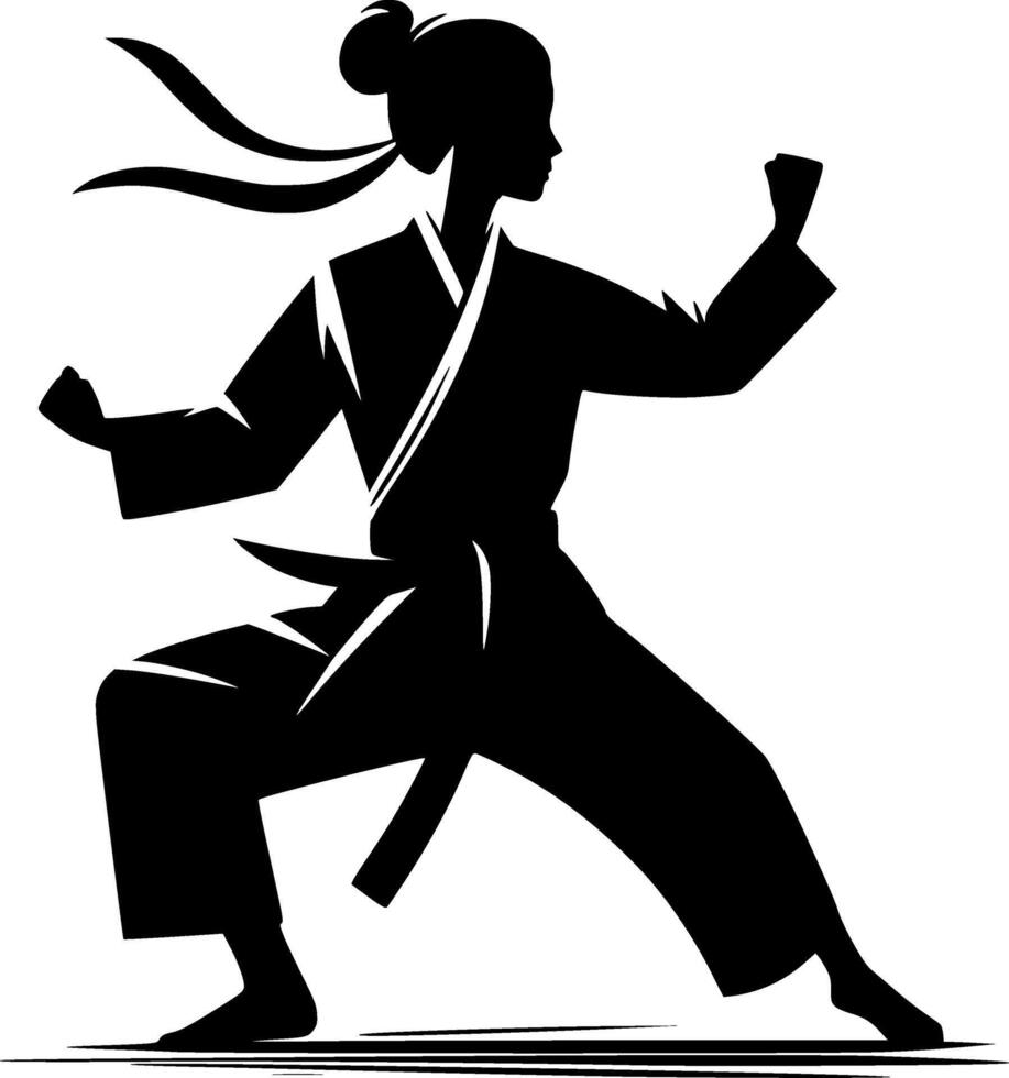 A silhouette of a woman in karate gear vector