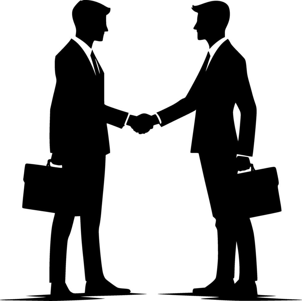 Silhouette of two businessmen shaking hands vector