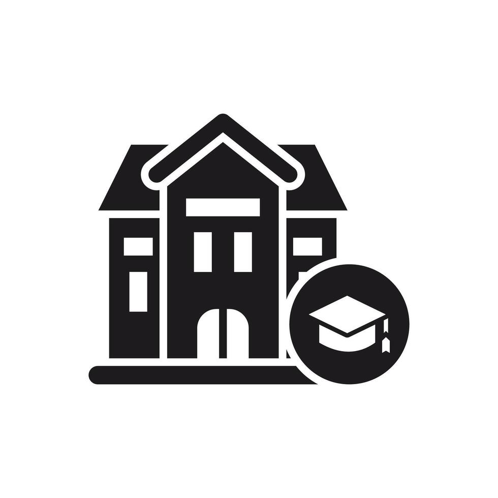 School Building Icon with Graduation Cap for Education Concept,student dormitory icon. vector